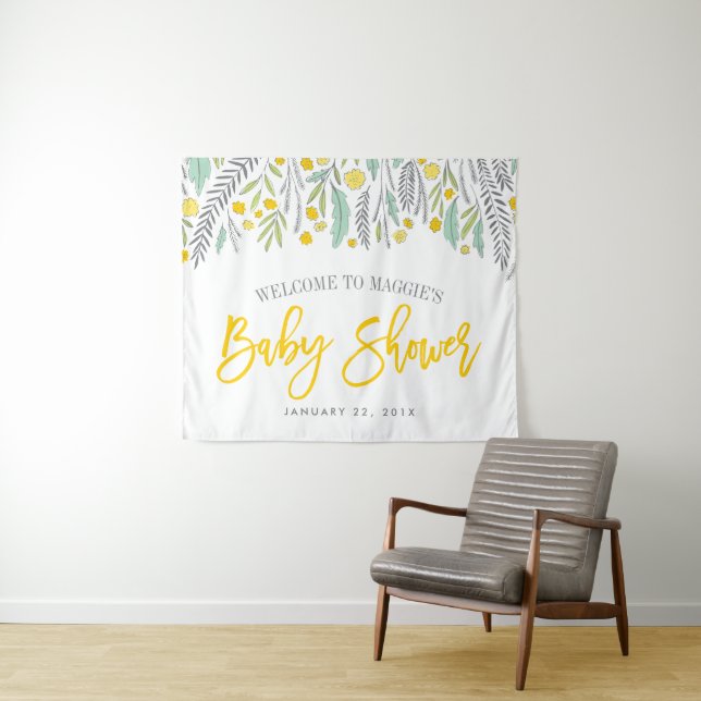 Sweet Sprigs Neutral Baby Shower Sign Tapestry (In Situ (Horizontal))