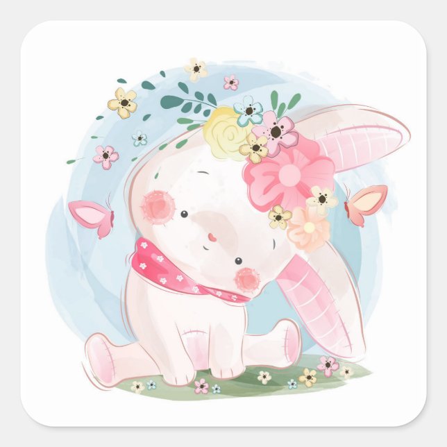 Sweet Spring Bunny Square Sticker (Front)