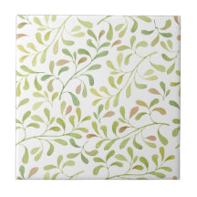 Sweet Spring Green Leaves on White Ceramic Tile
