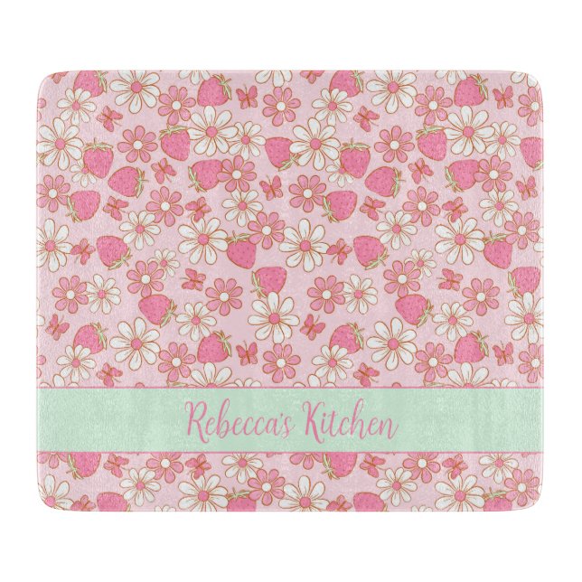 Sweet Spring Strawberries Personalized Cutting Board (Front)