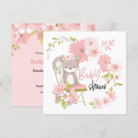Sweet Squirrel Florals White Pink Girl Baby Shower