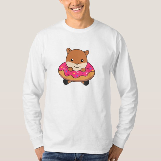 Sweet Squirrel Funny Animals In Doughnut Pink T-Shirt (Front)