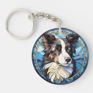 Sweet Stained Glass Australian Shepherd Dog Keychain