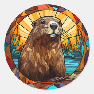 Sweet Stained Glass Beaver Classic Round Sticker