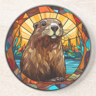 Sweet Stained Glass Beaver Coaster