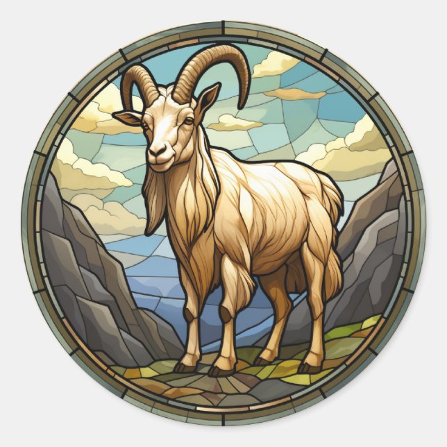Sweet Stained Glass Billy Goat Classic Round Sticker (Front)