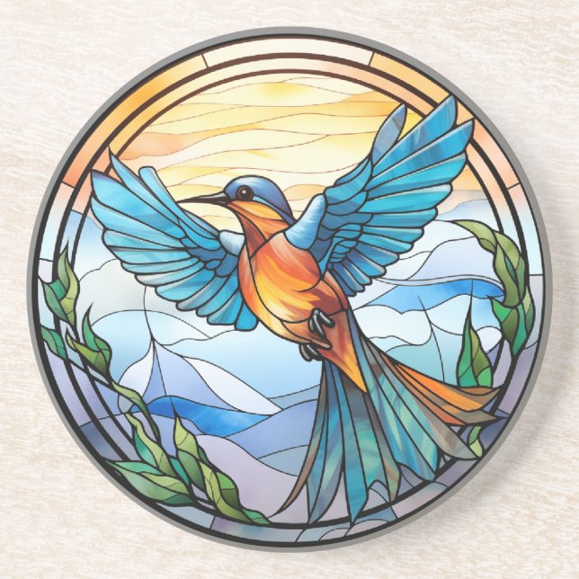 Sweet Stained Glass Bluebird Coaster (Front)