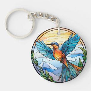Sweet Stained Glass Bluebird Keychain