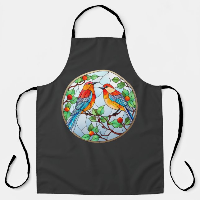 Sweet Stained Glass Bluebirds Apron (Front)