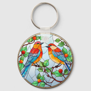 Sweet Stained Glass Bluebirds Keychain
