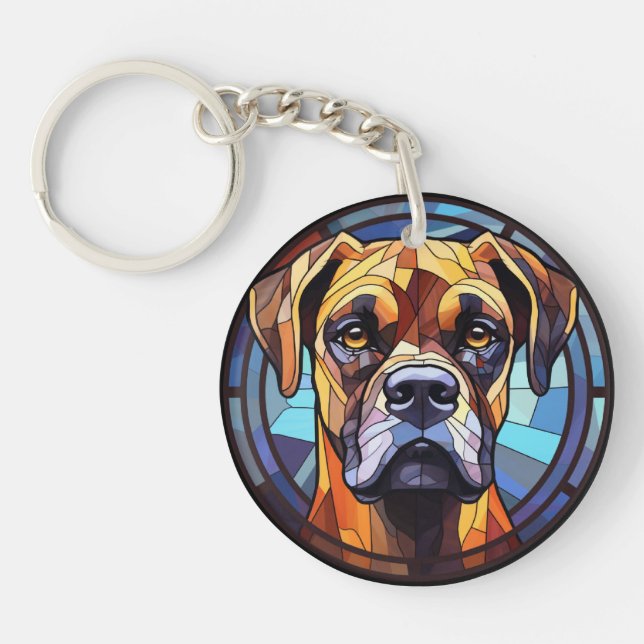 Sweet Stained Glass Boxer Dog Keychain (Front)