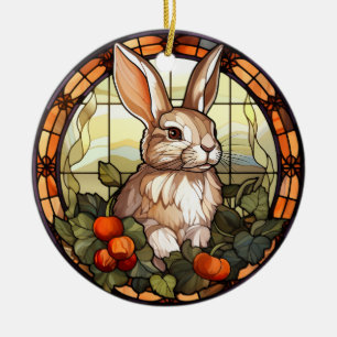 Sweet Stained Glass Bunny Rabbit Ceramic Ornament