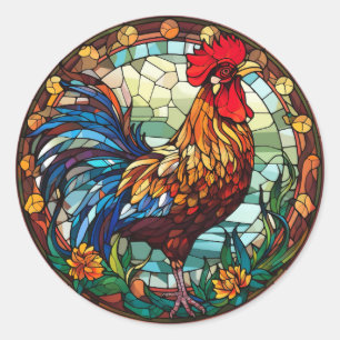 Sweet Stained Glass Chickens Rooster Classic Round Sticker
