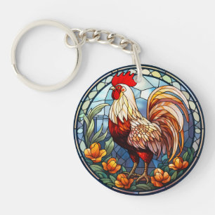 Sweet Stained Glass Chickens Rooster Keychain