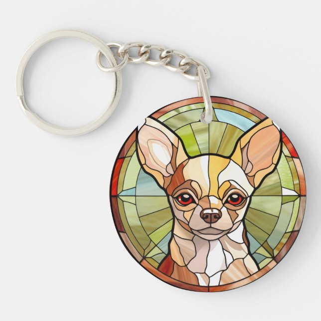 Sweet Stained Glass Chihuahua Dog Keychain (Front)