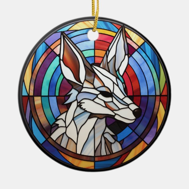 Sweet Stained Glass Coyote Ceramic Ornament (Front)