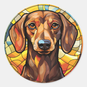 Sweet Stained Glass Dachsund Dog Classic Round Sticker