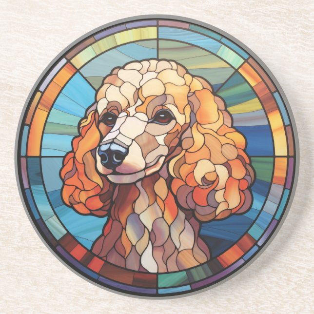 Sweet Stained Glass Dog Poodle Coaster (Front)