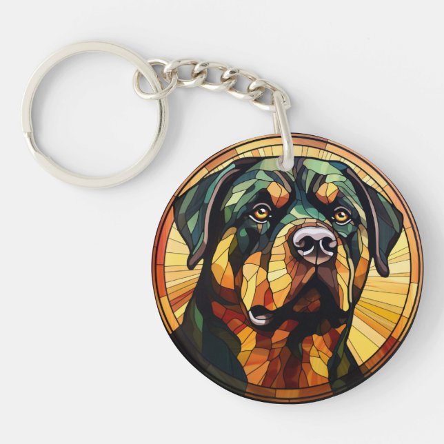 Sweet Stained Glass Dog Rottweiler Keychain (Front)