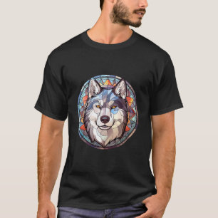 Sweet Stained Glass Dog Siberian Husky T-Shirt