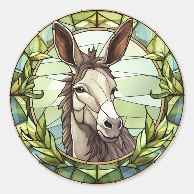 Sweet Stained Glass Donkey Classic Round Sticker (Front)