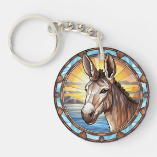 Sweet Stained Glass Donkey Keychain
