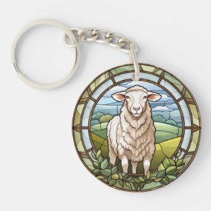 Sweet Stained Glass Farm Sheep Lamb Keychain