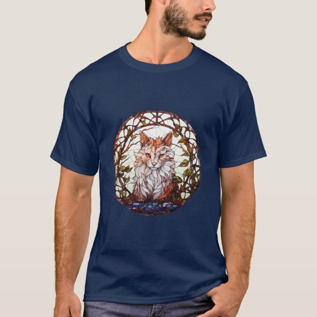 Sweet Stained Glass Forest Cat T-Shirt (Front)