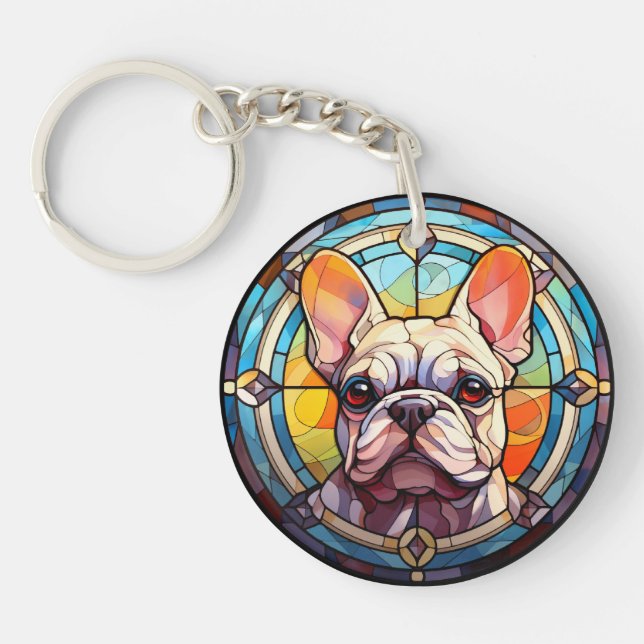 Sweet Stained Glass French Bulldog Keychain (Front)