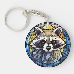 Sweet Stained Glass Frisky Raccoon Keychain