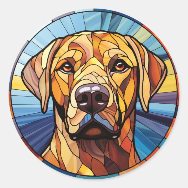 Sweet Stained Glass Golden Labrador Dog Classic Round Sticker (Front)