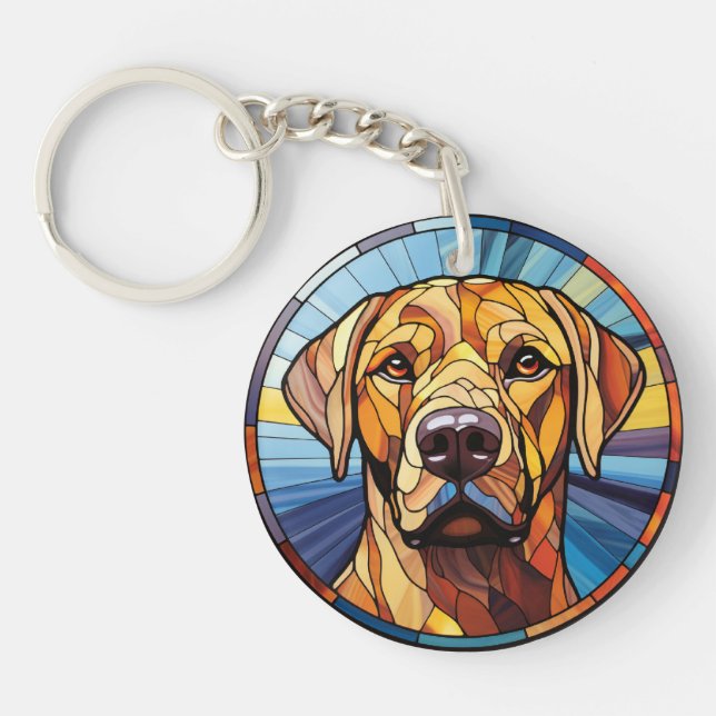 Sweet Stained Glass Golden Labrador Dog Keychain (Front)