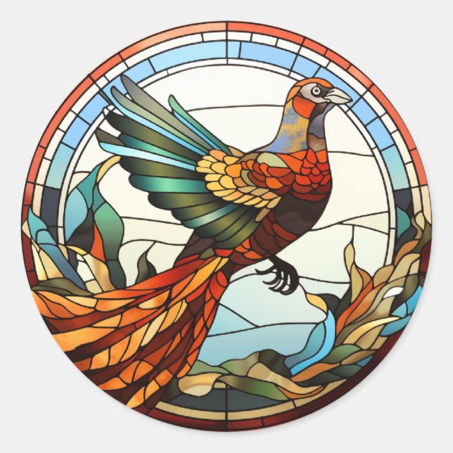 Sweet Stained Glass Golden Pheasant Classic Round Sticker (Front)