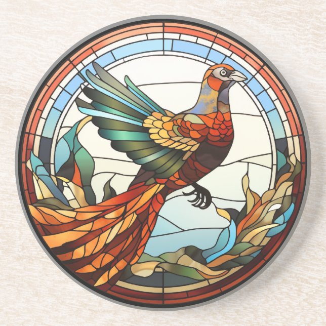 Sweet Stained Glass Golden Pheasant Coaster (Front)