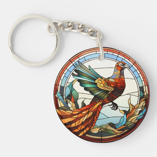Sweet Stained Glass Golden Pheasant Keychain (Front)