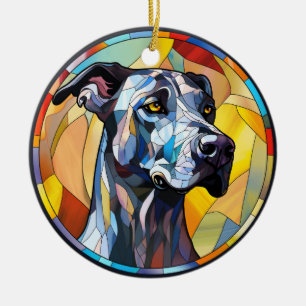 Sweet Stained Glass Great Dane Dog Ceramic Ornament