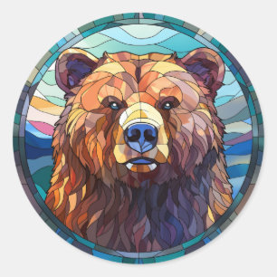 Sweet Stained Glass Grizzly Bear Classic Round Sticker