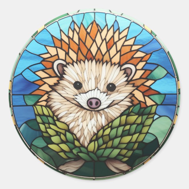 Sweet Stained Glass Hedgehog Classic Round Sticker (Front)