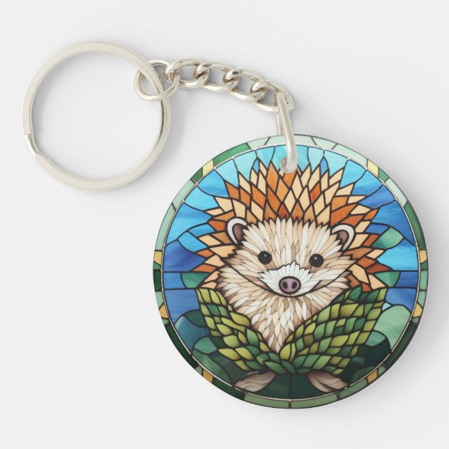 Sweet Stained Glass Hedgehog Keychain (Front)