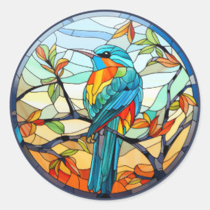 Sweet Stained Glass Kingfisher Bird Classic Round Sticker