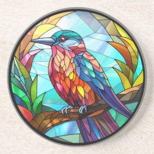 Sweet Stained Glass Kingfisher Bird Coaster