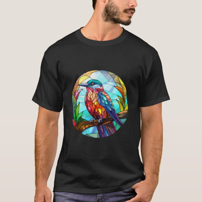 Sweet Stained Glass Kingfisher Bird T-Shirt (Front)