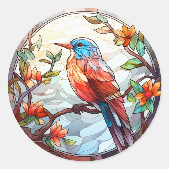 Sweet Stained Glass Kingfisher Classic Round Sticker (Front)
