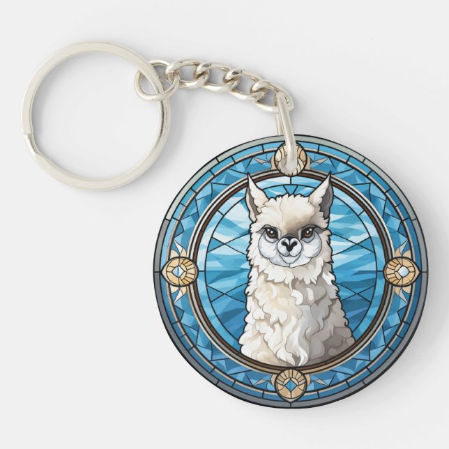 Sweet Stained Glass Llama Keychain (Front)