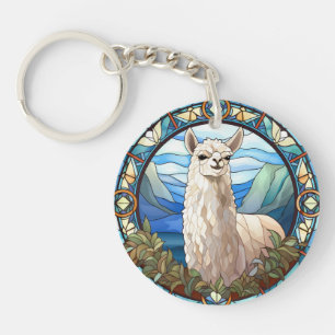Sweet Stained Glass Llama Keychain