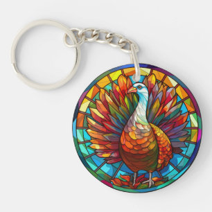 Sweet Stained Glass Magnificent Turkey Keychain