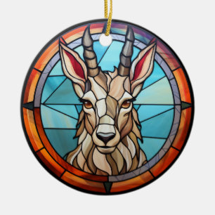 Sweet Stained Glass Mountain Goat Ceramic Ornament