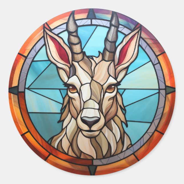 Sweet Stained Glass Mountain Goat Classic Round Sticker (Front)