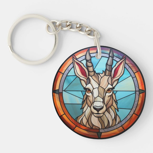Sweet Stained Glass Mountain Goat Keychain (Front)
