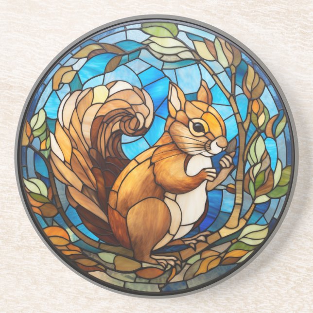 Sweet Stained Glass Squirrel Coaster (Front)